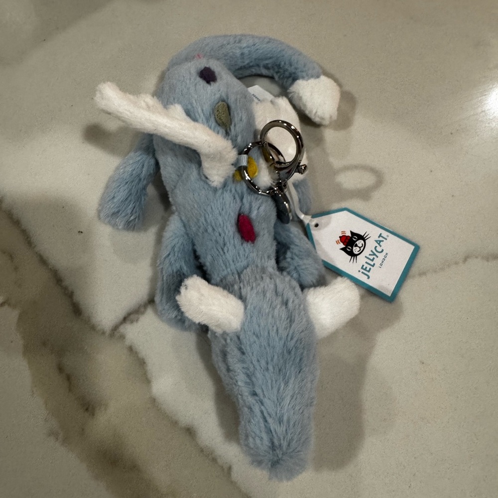 Jellycat Pale Blue dragon Keyring with White Accents